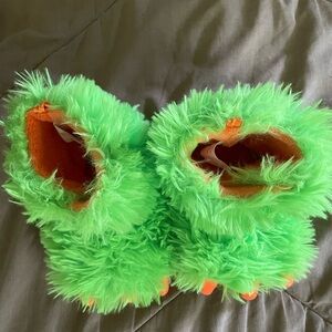Neon Green Fuzzy Slipper Boots